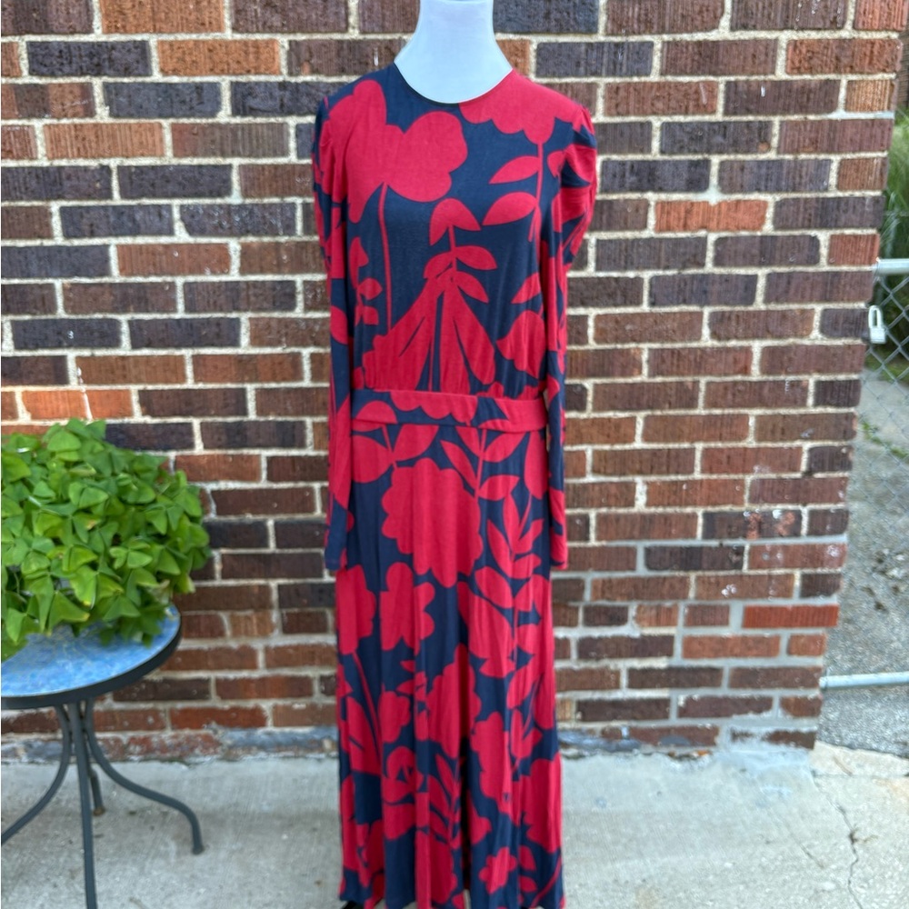 Boden Red and Navy Long Sleeve Dress